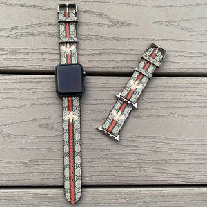 Luxury Apple Watch Band Designer Art Gold Bee Leather 38mm 40mm 42mm 44mm Silver